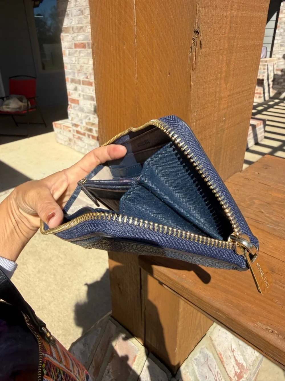 Michael Kors Dark Blue Textured Pebbled Leather Wallet